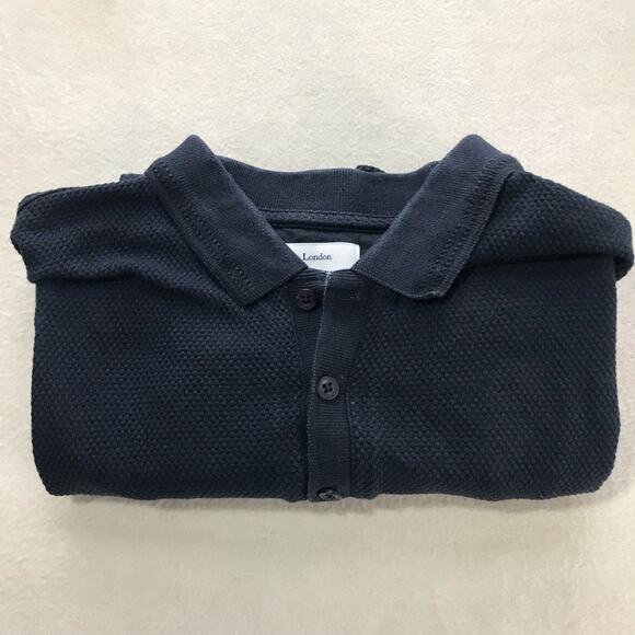 Peter Werth No 1 London cotton navy blue short sleeve open knit waffle polo L - Picture 10 of 10